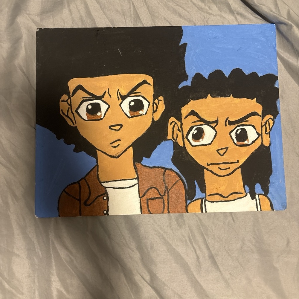 Cartoon Style Art Print with Black and Blue Background
